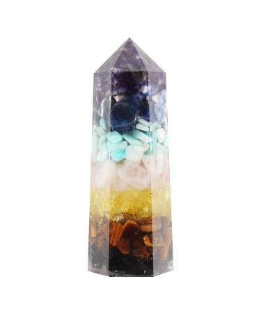 7 Chakra Orgonite 4'' Crystal Wand, Chakra Orgone Crystal Tower Healing Crystal for Chakra Balance, Stress Relief, Inner Healing and Relationship Improve 7 Chakra 4''