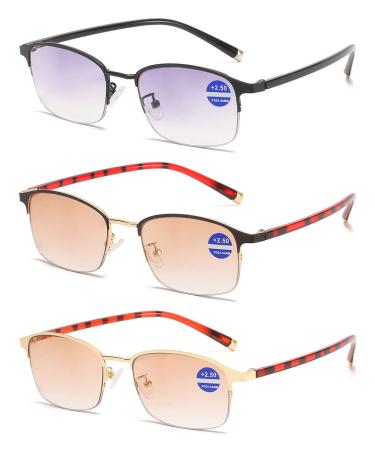 Vevesmundo Bifocale Sun reading glasses Metal men tinted reading glasses with sun protection+1.0 +1.5 +2.0 +2.5 +3.0 +3.5 bifocal sun reading glasses - 3 pieces of reading glasses set 1.5 x