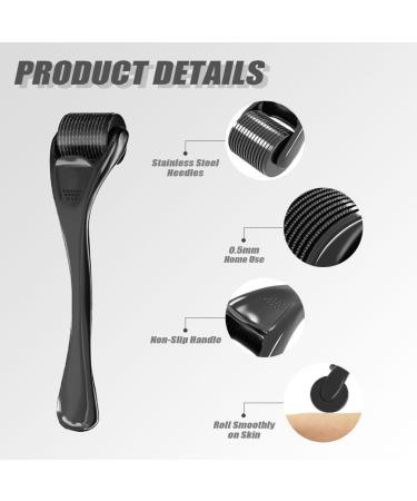 Derma Roller Beard Growth Microneedles Roller Microneedling Roller for Stimulate Hair Growth Thicker Beard Facial Skin Care Cosmetic Beauty for Men & Women (0.5mm Black) - Buy Online on GoSupps.com