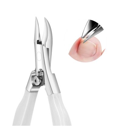 Toenails trimmer footnail snaps for thick and depth ingrown toenails and fingernails stainless steel pedicure toenail cutter nail tongs slip -resistant handle (white)