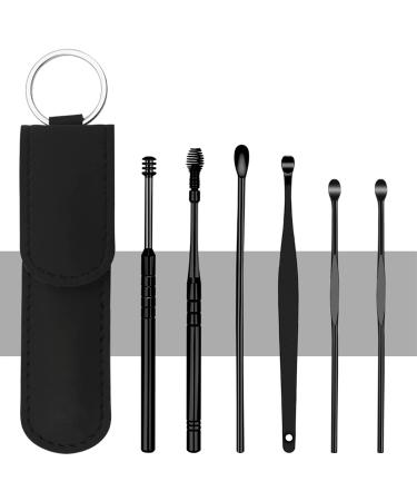 6Pcs Innovative Spring Ear Wax Cleaner Tool Set Stainless Steel Dual Head Spring Ear Cleaner Ear Pick Removal Kit Ear Curette Ear Remover Tool (Black)