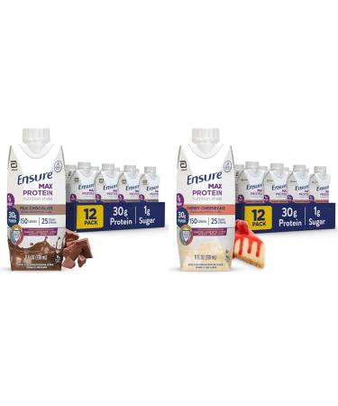 Ensure Max Protein Nutrition Shakes 30g Protein 1g Sugar 25 Vitamins & Minerals 7 Flavors including Cherry Cheesecake & Creamy Peach Pack of 12