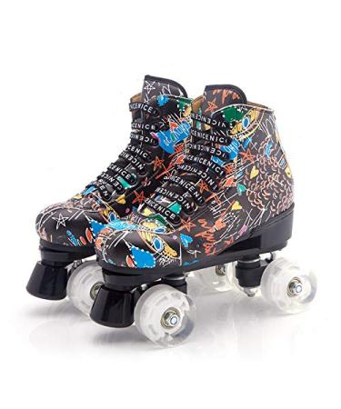 Classic Roller Skates Indoor/Outdoor Youth High Top Quad Rink Skate Shoes Black with White Wheels 8 M US Women/9.64