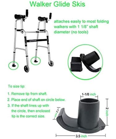 Walker Ski Glides for 1 18 Inch Tubes - Easy Glide Coaster Skis for Medical Walkers - Heavy Duty Black Skis (2) - Buy Online on GoSupps.com