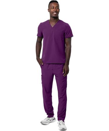 Adar Addition Go-Basic Men's Scrub Set - V-Neck Top & Cargo Pants Large Eggplant - Buy Online on GoSupps.com