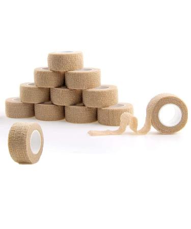 Self Adhesive Bandage Wrap 5 Yards - Breathable Athletic Cohesive Bandage for Sports Injury Ankle Knee and Wrist Sprains (1 Inch 12 Pack Tan)