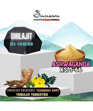 Samsara Shilajit Pure Plus | Ashwagandha KSM-66 | Tribulus Terrestris Extract - Boost Strength & Energy | 50g Medicinal Herbs - Buy Online on GoSupps.com