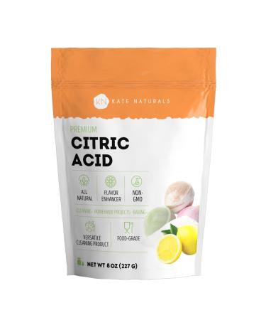 Kate Naturals Citric Acid for Bath Bombs & Cleaning (8 oz) Natural Non-GMO Food Grade Citric Acid Powder for Cheese Making Sour Sugar Water Softener Dishwasher Cleaner Descaling & Gummies