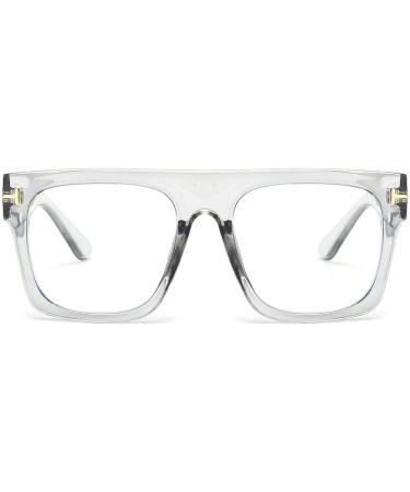 NIDOVIX Square Blue Light Blocking Glasses - Trendy Thick Frame for Men & Women - Non-Prescription Transparent Grey 50mm - Buy Online on GoSupps.com