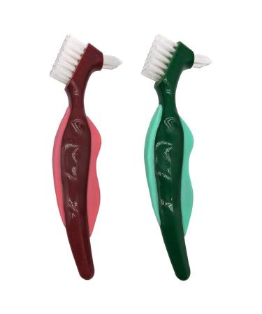 2-part premium toothbrush with hard prosthesis brush cleaning brush multi-layered bristles and portable prosthesis double side brush