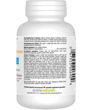 Prairie Naturals Vitamin D3 Cholecalciferol 2 500 IU in Organic Extra-Virgin Olive Oil Softgel - 90 Count - Buy Online on GoSupps.com