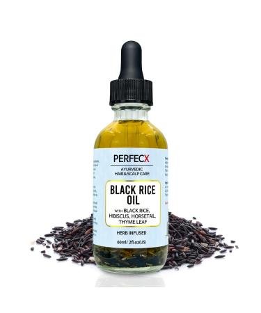 Perfecx - Black Rice Hair Oil 2 fl oz - for Hair Scalp Treatment - 48 hours Herbal Infused Ayurvedic Natural Ingredients - Strengthen Hair - Hair Growth Black Rice Herbal Oil