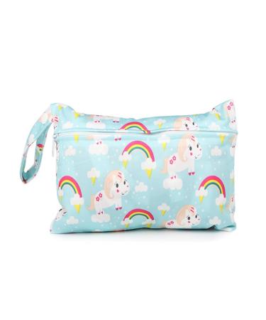 Qiantull Mini diaper bag with colorful animal pattern Waterproof Wetbag diaper bag 22 * 15cm small wet bag diaper pocket wet dry cloth organizer bags swimming travel beach rainbow