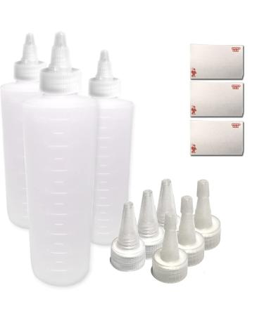 EZPRO USA Applicator Empty Plastic Bottle Twist Top Cap with Long Tip, BPA-free Coloring Treatment Squeeze Bottles for Food / Hair / Tattoo, Bleach Dye Application, 8 ounce 250 ml (Pack of 3)