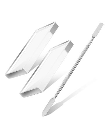 3 Pi ces Palette Verre pour Maquillage avec Poussoir de Cuticules Double T te Acier Inoxydable Planche Tons Compacte pour M lange de Gels et Vernis Outil Professionnel pour