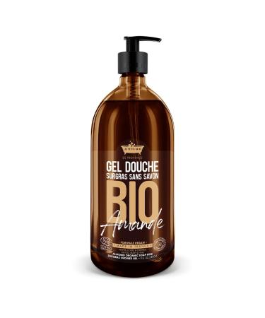 LES PETITS BAINS DE Provence Les Petits Bains de Provence Organic Almond Shower Gel 1L - Soap Free - Made in Provence - Vegan Formula - Made in France - Face Body Hair - Sensitive Skin