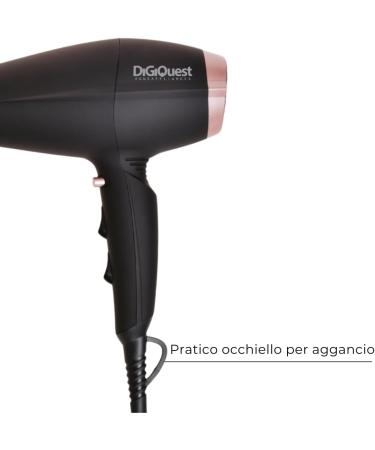 Digiquest Windy Pro Hair Dryer 18002200 W Max AC motor light and powerful rubber surface cable 3 m 6 speeds cold shot with concentrator and diffuser hanging eyelet - Buy Online on GoSupps.com