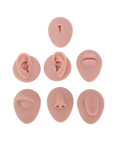 Nurnesy 7pcs Silicone Model Body Part Tongue Mouth Nose Eye Navel Ear Model Soft Practice Body Parts Kit Silicone Training Part Perfect for Beginner Practice (Dark Skin)
