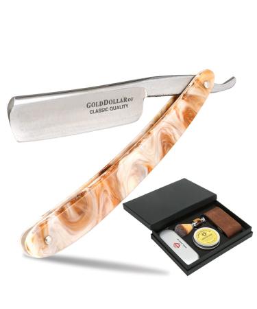 Straight Razor Shaving Kit Gold Dollar Acrylic Handle Retro Shaving For Men & Barber Shaving Ready Without Stabilizer