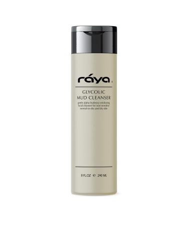 Raya Glycolic Mud Facial Cleanser with AHA 8 oz (G-103) | Exfoliating pH Balanced Facial Cleansing Fluid for Non Sensitive Dry and Combination Skin | Made with Alpha Hydroxy Acid and Volcanic Mud 8 Fl Oz (Pack of 1)