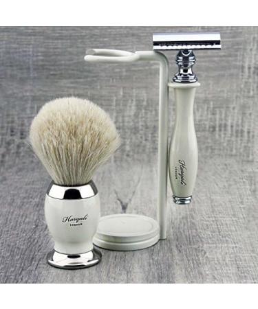 Premium White Safety Razor & Badger Brush Set | Buy Internationally - Eco-Friendly Shaving Accessories - Buy Online on GoSupps.com