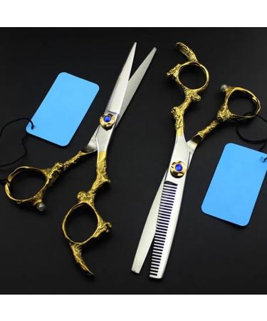 Hair Cutting Scissors 6 Inch Professional Japan 440c Gold Dragon Handle Hair Scissors Haircut Scissor Thinning Barber Makas Cutting Shears Hairdresser Scissors Set