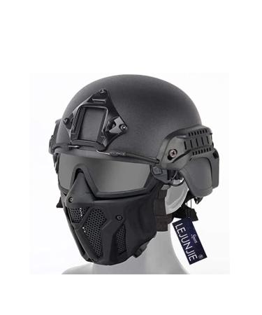 Tactical Airsoft PJ Helmet and Full Face Protection Airgun Mask,with Detachable Anti-Fog Goggles for BB Gun Paintball CS Game BK