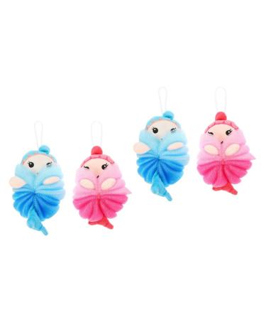 Angoily 4 Pcs Bath Ball Bath Sponge Cartoon Sponge Shower Sponge Scrubber Bathing Sponge Mesh Body Wash for Kids Bath Shower Loofah Ball Clean Cushion Accessories Child 1 Count (Pack of 1)