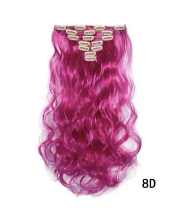 Iluu 20 Curly Synthetic Hair Extensions - Shocking Pink Clip-In 7 Piece Set for Women | Fashion Color Hair 8D - Buy Online on GoSupps.com