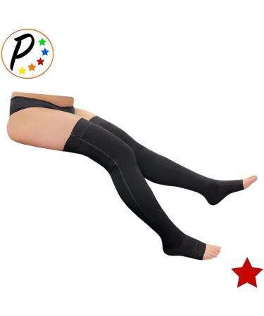 Presadee Thigh High Open Toe Compression Leg Sleeve with YKK Zipper - 20-30 mmHg Firm Compression (Black, Size 0) - Buy Online on GoSupps.com