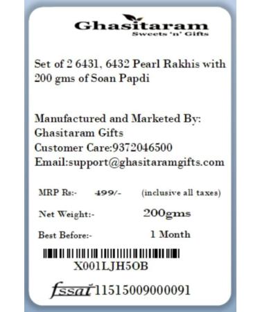 Ghasitaram Gifts Rakhi for Brother Rakhis Online - Set of 2 6431 6432 Pearl Rakhis with 200 GMS of Soan Papdi - Buy Online on GoSupps.com