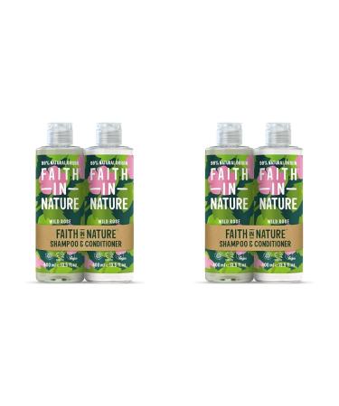 Faith In Nature Natural Wild Rose Shampoo and Conditioner Set Restoring Vegan & Cruelty Free No SLS or Parabens For Normal to Dry Hair 2 x 400ml (Pack of 2) Wild Rose 400.00 ml (Pack of 4)