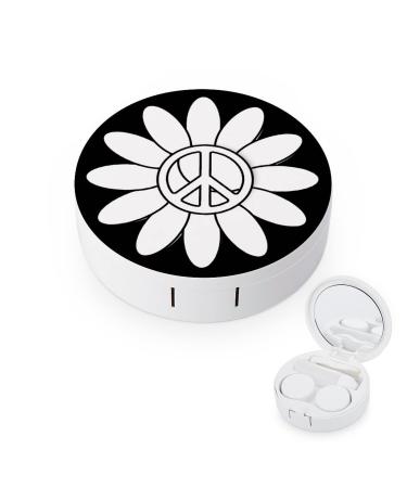 Sunny Flower Peace Sign Round Case For Contact Lens Kit Storage Box with Mirror Printed
