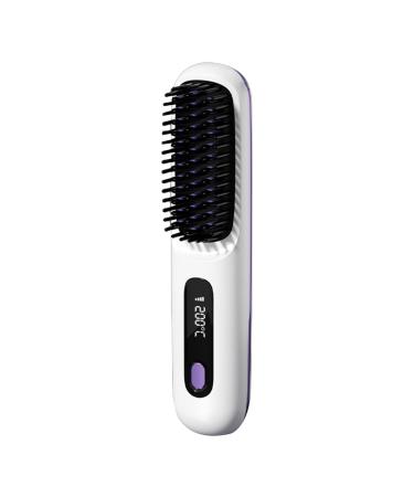 Hair Straightener Brush Cordless | USB Charging Electric Hot Comb with 3 Heat Levels LCD Display | Portable Hair Styling Tool 30 Fast Heat-up Straightener | Ion Straightening Brush for Women White