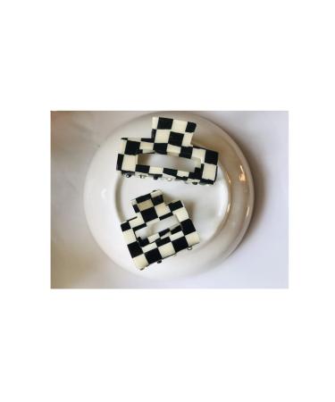 2Pcs Black/White Checkered Hair Claw Clips for Thick Hair - Stylish & Strong Clips for Women/Girls by YOEMAYUNER - Buy Online on GoSupps.com