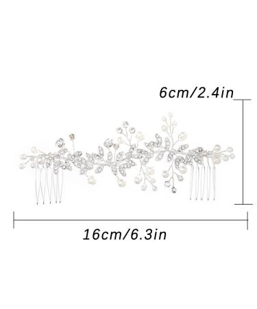 Foyte Crystal Bride Wedding Hair Comb | Bridal Headpiece with Rhinestone Flower & Pearl | Silver Leaf Hair Accessory for Women & Girls - Buy Online on GoSupps.com
