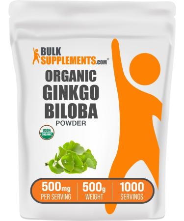 BulkSupplements.com Organic Ginkgo Biloba Powder - from Ginkgo Biloba Leaf Herbal Supplement - Vegan & Gluten Free 500mg per Serving 500g (1.1 lbs) (Pack of 1) 1.1 Pound (Pack of 1)