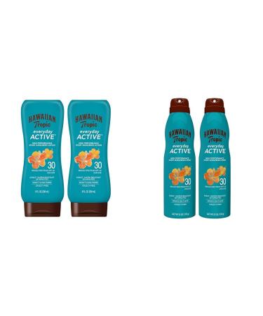 Hawaiian Tropic Everyday Active Lotion Sunscreen SPF 30 Twin Pack & Clear Spray Sunscreen SPF 30 Twin Pack