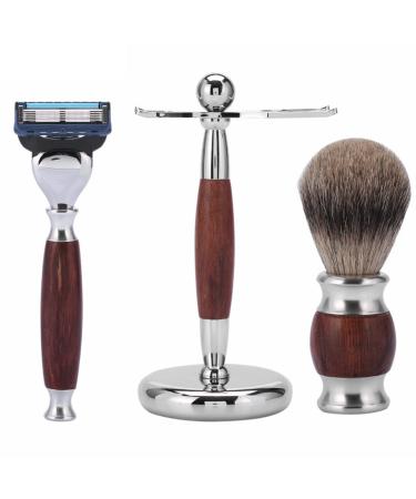 Crody simplicity men's stainless steel-shaving brushes fashionable hair removal shaving brush holder wooden handle rasier brush 15x9cm silver