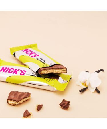 Nicks Protein Wafer Bar Vanilla | 25% Protein | Low Carb | Gluten-Free | 203 Calories | Sugar-Free Chocolate Snacks - 9 Pack (40g Each) - Buy Online on GoSupps.com