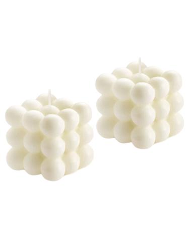 2PCS Bubble Candle Vanilla Scented Aesthetic Cube Candle, Soy Wax Cool Shaped Candles, Home Office Danish Pastel Trendy Room Floating Shelves Decor Small Bubble Candles Ivory