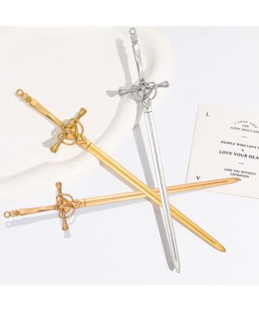 3 Pack Metal Sword Hair Sticks - Witch Accessories for Women Hair Buns - Vintage Handmade Chopsticks - Stick Pattern 1 - Buy Online on GoSupps.com