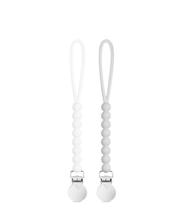 Ryan & Rose Cutie Clip 2 Pack - Pacifier Clip Holder Silicone (Judy-White/Judy-Grey)