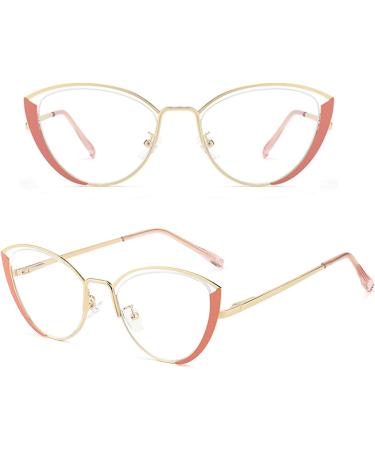 Buy Retro Blue Light Blocking Cat Eye Glasses - Anti Eyestrain & UV Protection | Trendy Metal Frame Gold-Pink | International Shipping - Buy Online on GoSupps.com