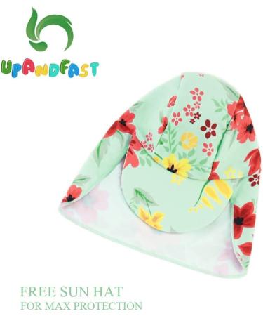 UPF 50+ Baby Girl One Piece Swimsuit with Sun Hat | Toddler Swimwear 12-18 Months | Light Green - Buy Online on GoSupps.com