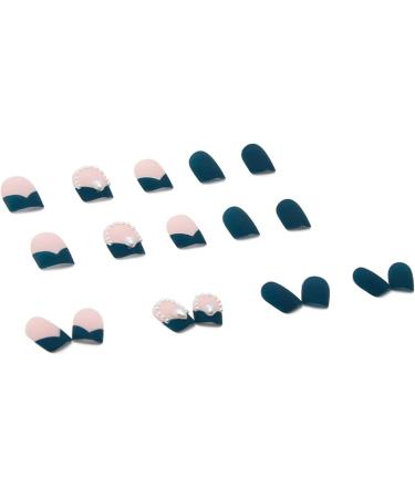 Matte Green Short Press on Nails Square Pearl False Nails Full Cover Heart Stick on Nails for Dating or Daily Wear 24PCS Press-on False Nails - Buy Online on GoSupps.com