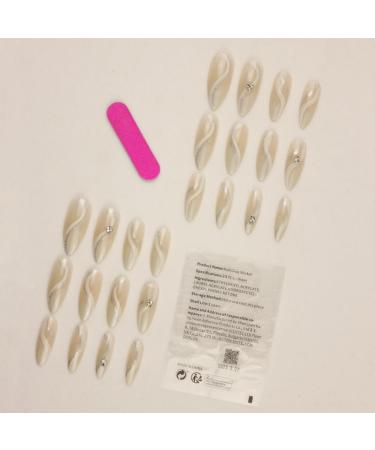 24Pcs/Set Press On Nails French style long nude dot diamond high-end Romantic Diamond False Nails Acrylic Fake Nails Full Cover Nails Tips Artificial Finger Manicure Press on nails for Women and Girls - Buy Online on GoSupps.com