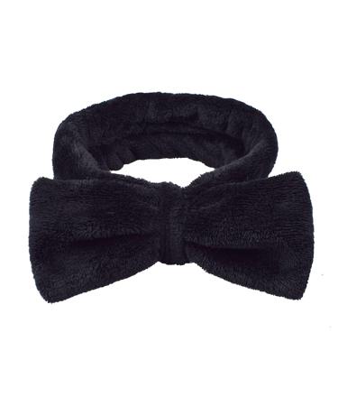 Makeup Headbands Bow Hair Bands for Women Spa Washing Face Hair Band Towel Wrap Coral Fleece Elastic Head Band for Shower Sports (Black)