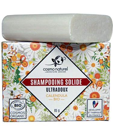 Organic Ultra Gentle Solid Shampoo 85G, made in France by Gravier laboratories - With coconut oil and organic calendula extract to restore softness and suppleness to hair.