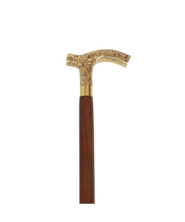 Lyptus Wood Walking Stick with Aesthetic Brass Handle Walnut Brown